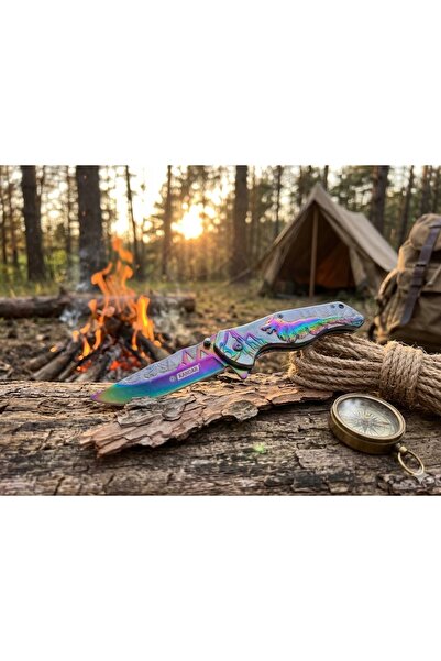 NO BRAND Cuțit pliant „Curcubeu” Kandar „Lupul Munților” – EDC, turism, cadou