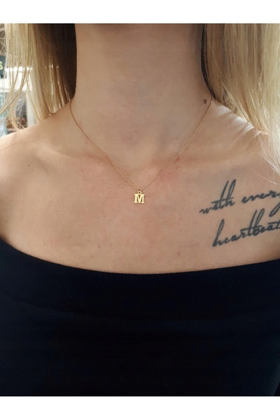 NO BRAND Colier din aur, lanț cu literă, cu litera M, argint 925, orice liter...