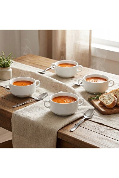 NO BRAND 4x Boluri pentru supă/gulash, în formă de ureche, cu mânere, 290ml