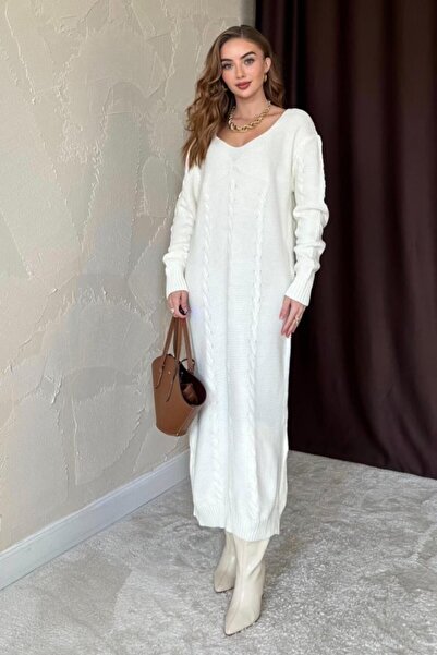 Generic Brand Rochie pulover tricotată albă