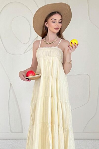 LUMU Piece Striped Muslin Dress with Yellow Straps