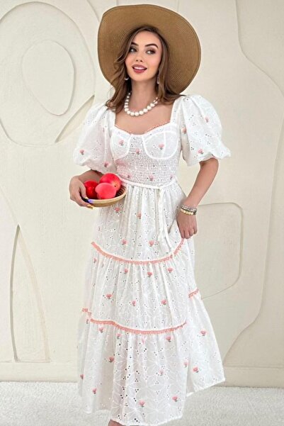 Generic Brand Powder Lace Detailed Embroidered Dress