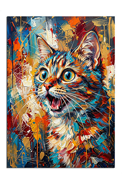Artmeg Pânză decorativă cu pisică confuză în stil Pop Art colorat - Tablou di...