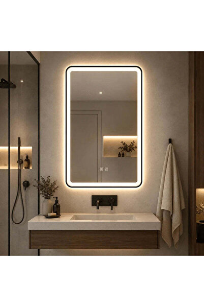 shark design Ορθογώνιος καθρέφτης LED 60×90 εκ., Αντιθαμβωτικός, 3 τύποι φωτι...