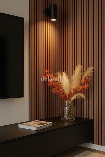Dekonil Mdf Ahşap Keçeli Akustik Duvar Paneli 60x275 cm - Teak