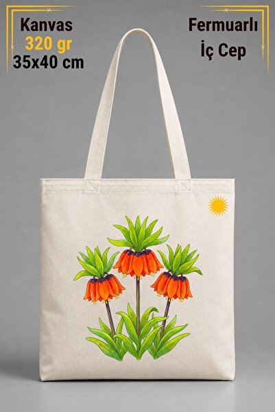 ZERYA Guldexwin Reverse Tulip Design 320 Gr Raw Colored Canvas Tote Bag with ...