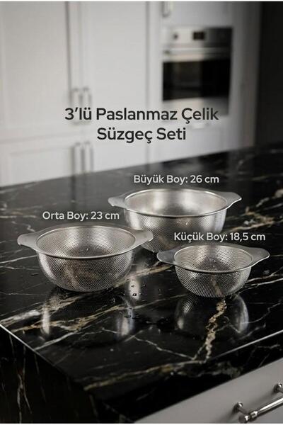 Atbyhome 3-Piece Stainless Steel Strainer Set 18,5-23-26 cm - Metal Pasta, Ri...