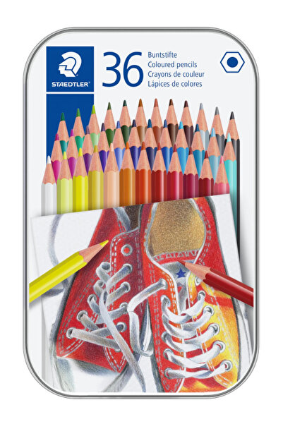 Staedtler Έγχρωμα μολύβια ξυλομπογιάς εξαγωνικά σε μεταλλικό κουτί 36 τεμαχίων