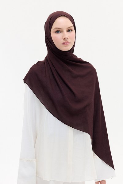 cs camellia scarf Şal din ramie jacquard cu model baklava - Maro