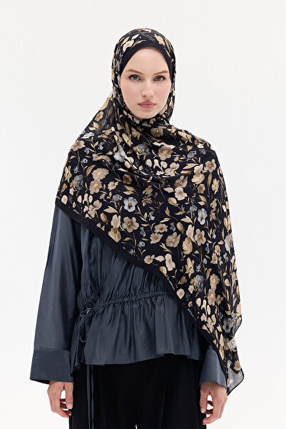 cs camellia scarf Lyra Rami Shawl - Black-Beige