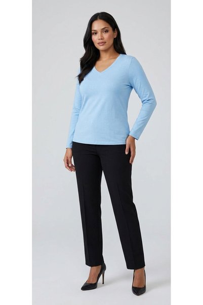 BLOUSE Büyük Beden V Yaka Uzun Kollu Yumuşak Dokulu Basic Bluz