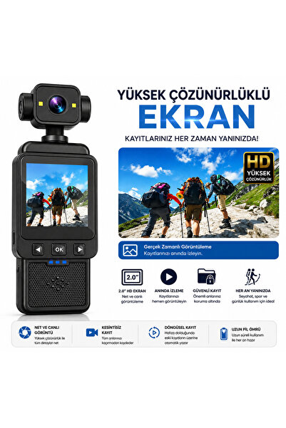 AL-TECH BİLİŞİM 4K Mini Gimbal Kamera | 180° Dönebilen Lens | 1080P HD Kayıt | Titreşim Önleme | Taşınabilir Spor ve Vlog Kamerası