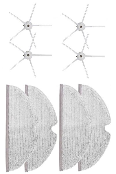 Rovexa Roborock Q7 Max Compatible 4 White Side Brushes 4 Mop Fiber Mops
