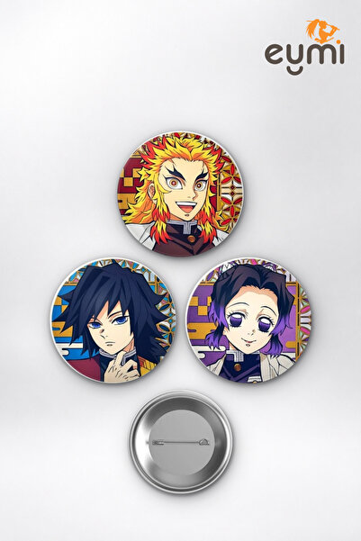 Eymi Design Demon Slayer Hashiralar Rengoku Giyu Shinobu Çanta Süsü Rozet İğn...