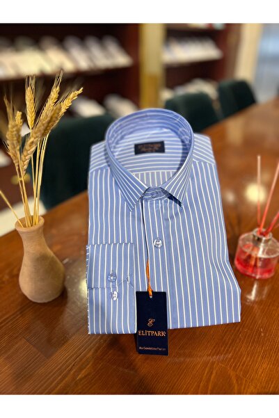 ELİTPARK GÖMLEK Elit Park Erkek Slim Fit Çizgili Uzun Kollu Gömlek