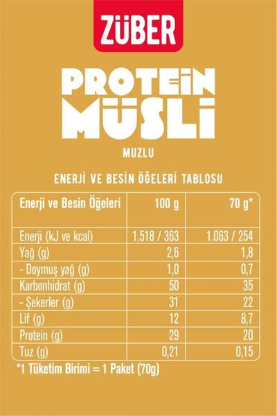Züber Muzlu Yulaflı Protein Müsli 70g (20g Protein) x 3 Adet