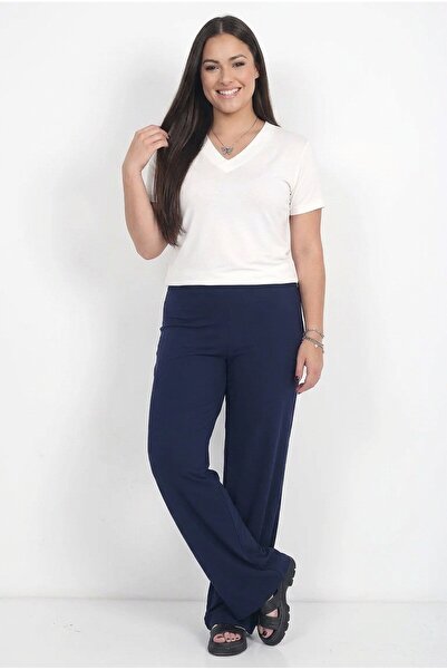 By Saygı Women's Large Size Sandy Palazzo Pants with Elastic Waist