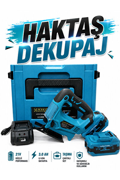 haktaş 21V Şarjlı Dekupaj Testere Çift Akülü 3.0 Ah Li-Ion Bataryalı Taşıma Ç...