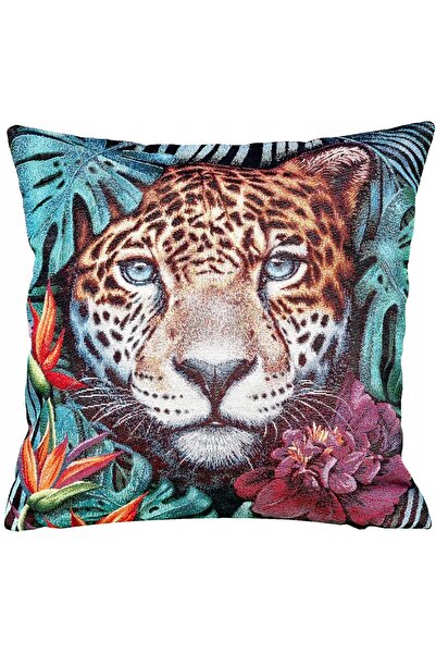 NO BRAND Husă gobelin cu două fețe, tigru african, 45x45cm, din jacquard