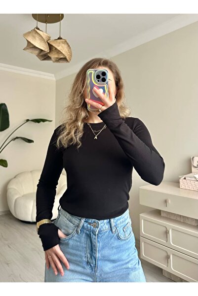 ALICESTORE Uzun Kol Likralı Parmak Geçmeli Slim Body