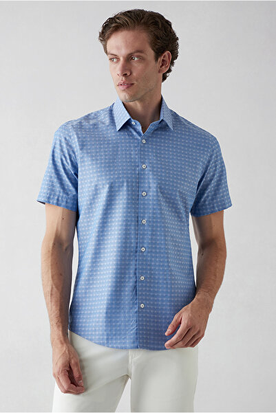 Kiğılı Short Sleeve Slim Fit Patterned Pocketed 100% Cotton Shirt