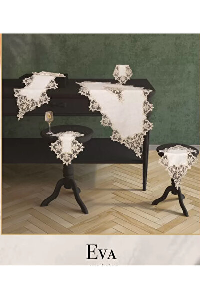 Ceki Home Σετ 5 τεμαχίων Eva Model Cream-cream Λινό Δαντελένιο Τραπεζομάντιλο...