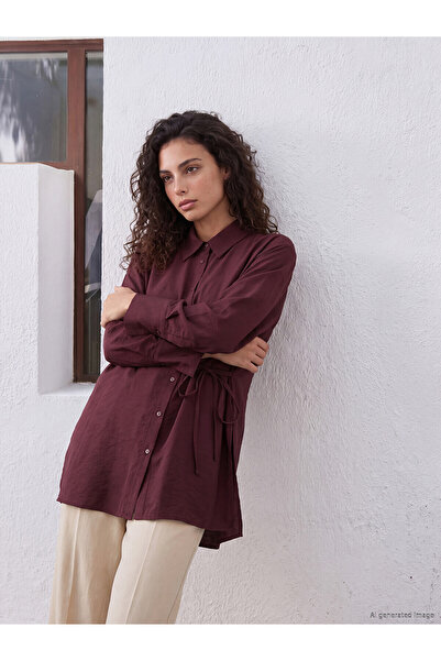 LC Waikiki Burgundy Modal Blend Tie-Dye Women's Shirt Tunic