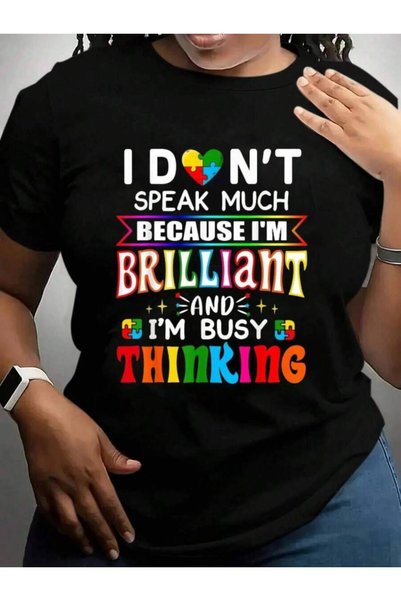 29CUN تي شيرت أسود مطبوع عليه عبارة "I Dont Speak Much Brilliant Autism Autis...