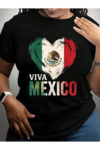 21JNRY Mexican Flag Heart Viva Mexico Independence Day T-Shirt Black Graphic ...