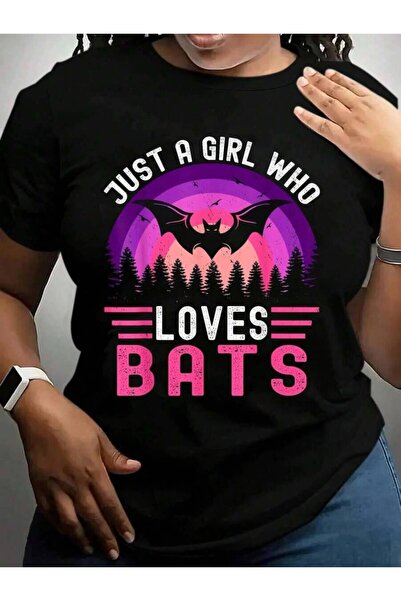 21JNRY Vintage Just A Girl Who Loves Bats Funny Bat Halloween Black Graphic T...