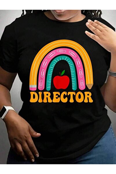 21JNRY تي شيرت نسائي من Director Rainbow Pencil بتصميم جرافيك أسود للعودة إلى...