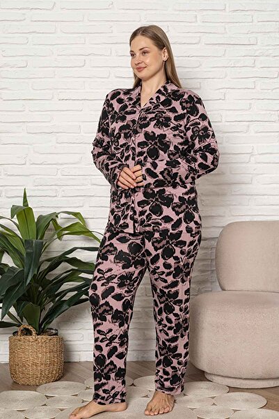 ALİMER Plus Size Women's Pajama Set - Floral Pattern Long Sleeve Lycra Fabric...
