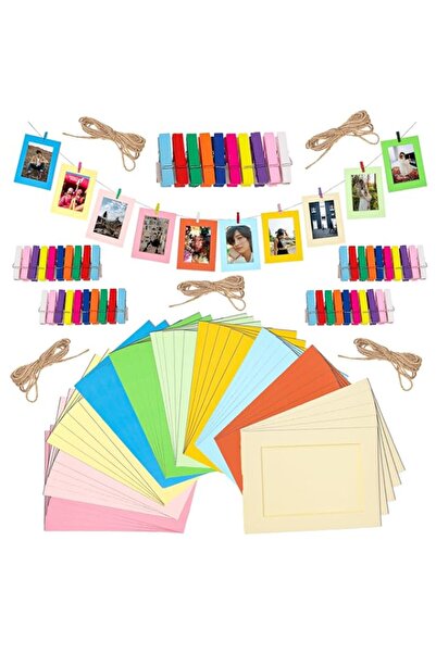 Generic Brand 50 x 7 inch paper photo frames with clips, 10 colours paper pic...