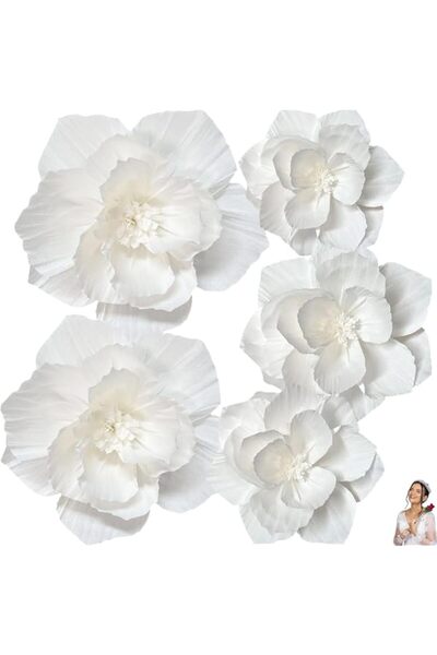 Generic White 3D Paper Flowers Wall Decor – 5-Pack Artificial Tissue Flowers ...