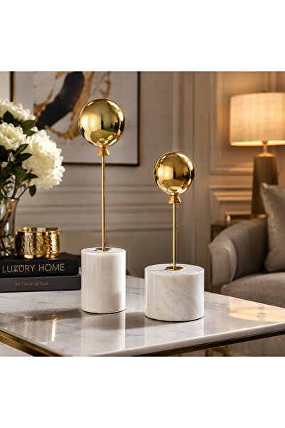 Dania Modern Table Decor with White Marble Base and Gold Sphere - Multi-Size ...