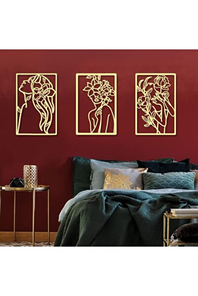 Generic CHENGU Metal Wall Art (3 Pieces, Gold, Floral Style) - Minimalist Abs...
