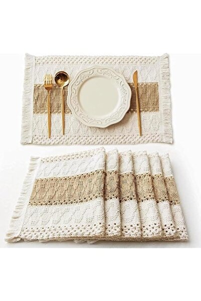 Generic Macrame Placemats with Jute Stripe, 19.6 x 11.8 inches, White and Nat...