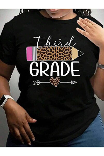 25W تي شيرت برسومات جرافيكيّة باللون الأسود من Third Grade Leopard Pencil Tea...