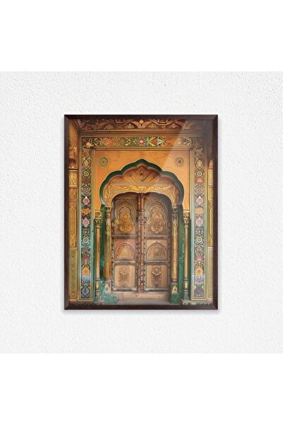 Generic Brand Art Decor Yellow Green Gold Mughal India Architecture Wooden Do...