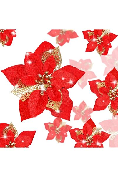 Generic Brand 16 Pieces Christmas Glitter Poinsettia Faux Flowers Christmas F...
