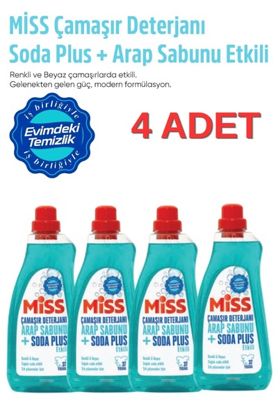 Miss Sıvı Çamaşır Deterjanı Arap Sabunu Soda Plus etkili 1500 ml (1.5 lt) X 4...