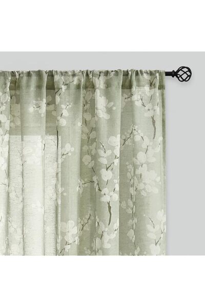 Generic Brand FMFUNCTEX Green-White Sheer Curtains for Living-Room 84" Long B...