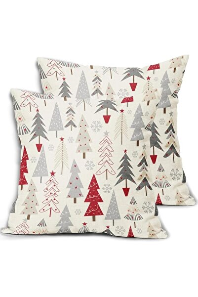 Generic Christmas Tree Pillow Covers 18x18 Set of 2, Red Grey Beige Xmas Deco...