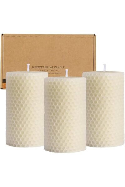 Generic Brand Jaffiust Natural White Beeswax Pillar Candles, 2x4 Inch Beeswax...