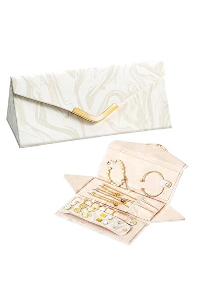 Generic Brand Marble Pattern Travel Jewelry Box, White Velvet Interior, Folda...