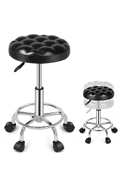 Generic SKY-TOUCH Round Rolling Stool: Vanity Chair with PU Leather Height Ad...
