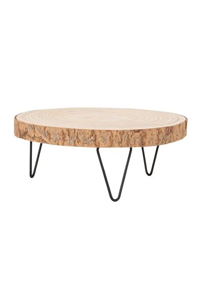 Generic Creative Co-Op Paulownia Pedestal With Metal Legs, 11 Inch, Natural W...