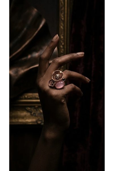 Dorvina Bronze Women's Ring Authentic Copper Jewelry Milky Pink Crystal Stone Poppy Adjustable Vintage