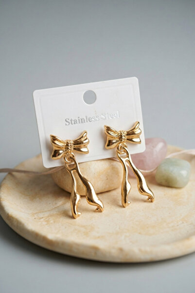 Mega Bazaar 316L Steel Gold Color Bow Design Model Earrings