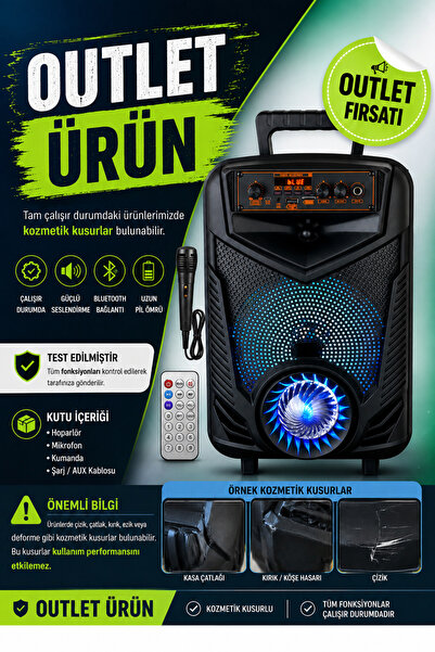 Zineets OUTLET Işıklı Büyük Boy Party Box Bluetooth Hoparlör Taşınabilir Şarj...